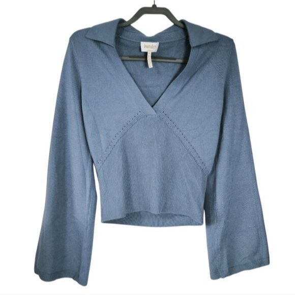 Laundry By Shelli Segal V-Neck Collared Rib Cutout Preppy Sweater M - Picture 2 of 8